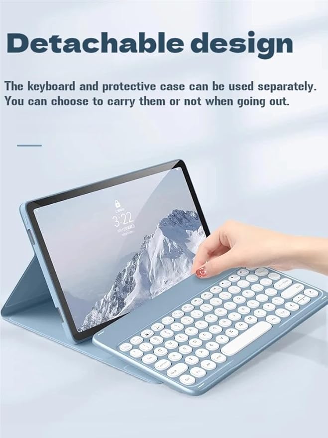 Keyboard Case for Lenovo Tab M11 (TB-330FU/TB-330XU) 11 inch, Cute Color Folio Stand Cover with Round Key Magnetic Detachable Keyboard for Lenovo Tab M11 2024 11'', Blue
