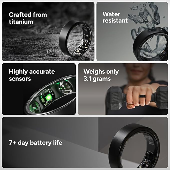 Gabit Smart Ring | 7+ Day Battery | Sleep, Fitness, Nutrition, Stress | Track Steps, VO2 Max, Recovery, Calorie Counter | Buy Sizing Kit First | Smart Ring for Men & Women | Titanium, Matte Silver 10