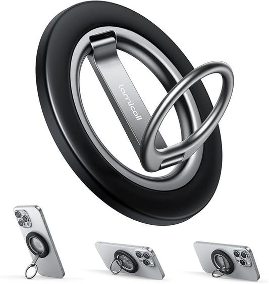 Lamicall for MagSafe Magnetic Phone Grip Stand - [Upgrade Dual-Hinge] Finger Ring Holder, 360° Rotation Phone Kickstand Super Magnet Ring, Mag Safe Accessories for iPhone 17 16 Pro Max Air, Androids