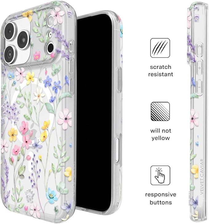 VELVET CAVIAR Case for iPhone 17 Pro | Compatible with MagSafe | 10ft Drop Tested | Cute Girly Protective Designer Cases for Women | Enchanted Floral Wildflowers