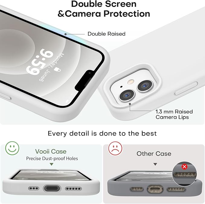 Vooii Compatible with iPhone 12 Case/iPhone 12 Pro Case, Liquid Silicone Upgrade [Soft Anti-Scratch Microfiber Lining] [Shockproof Drop Protection] Phone Case 6.1 inch - White