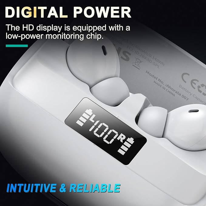 Active Noise Canceling Wireless Earbuds，Big Bass Stereo Sound，4 Mic ENC AI Clear Calls With Low-latency For Phone&Pad&TV，40H Playtime LED Display，IPX5 Waterproof Earphones，Bluetooth 5.4 Earbuds