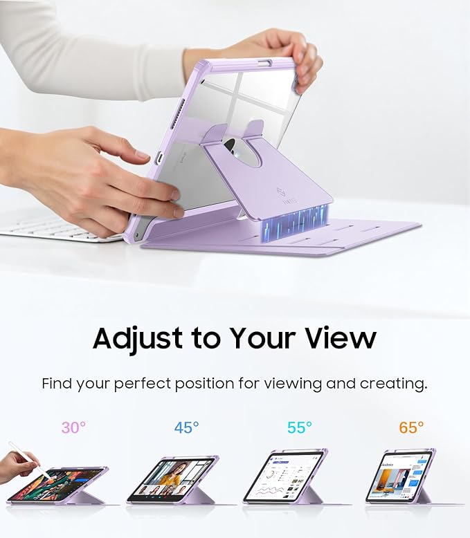 Fintie Vertical Stand Case for iPad (A16) 11th Generation 11 Inch (2025), iPad 10th Generation 10.9 Inch (2022), Multi-Angle Viewing Clear Cover with Pencil Holder, Magnetic Ultra-Stable, Purple