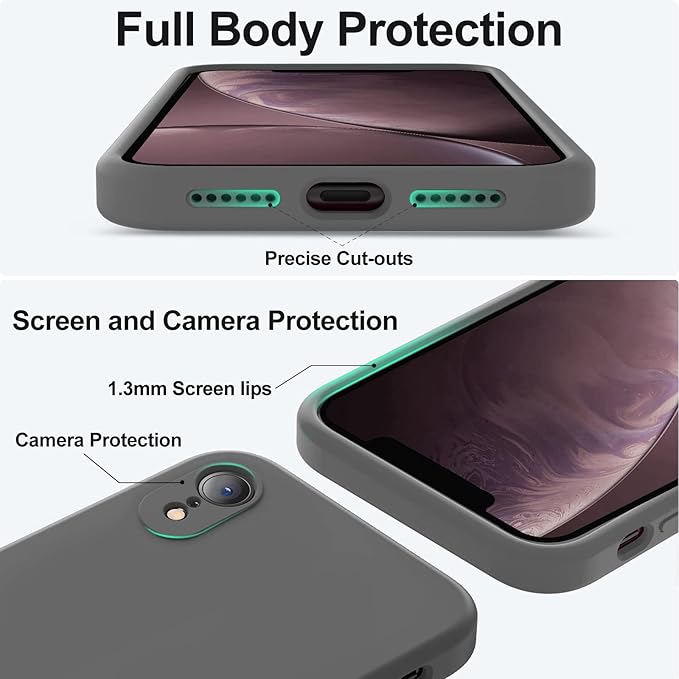 Vooii Compatible with iPhone XR Case, Upgraded Liquid Silicone with [Flat Edges] [Camera Protection] [Soft Anti-Scratch Microfiber Lining] Phone Case for iPhone 10 XR 6.1 inch - Dark Grey