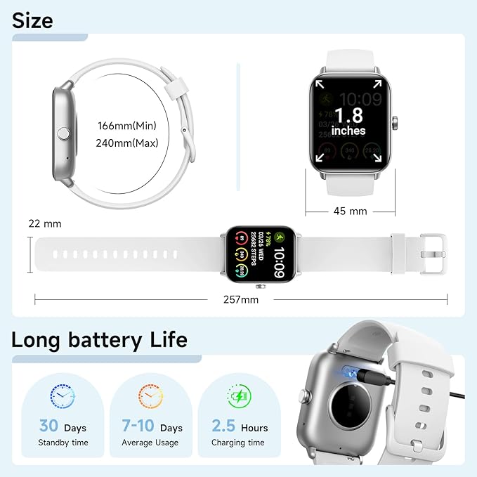 Smart Watches for Women Android & iPhone, Alexa Built-in, 1.85" Fitness Tracker with Answer/Make Calls, IP68 Waterproof Fitness Watch,Heart Rate, Sleep, SpO2 Monitor,Pedometer, White