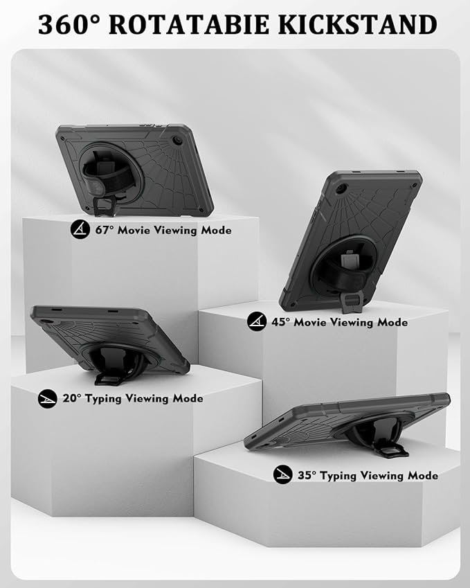 Case for Samsung Galaxy Tab A9 8.7 Inch 2023, 360° Rotating Stand, Hand Strap&Shoulder Strap Case for Samsung A9 Tablet(SM-X110/X115/X117) (Grey)