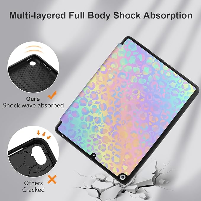 DONGKE Case Compatible with iPad 10.2 Inch 2021 2020 2019 iPad 9th/8th/7th Generation with Pencil Holder, Slim Stand Protective Case with Soft TPU Back, Auto Sleep/Wake Cover, Colorful Leopard