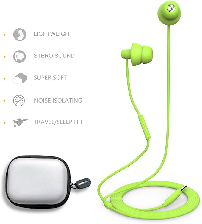 MAXROCK (TM Total Soft Silicon Headphones with Mic Sleep Travel Choice for Cellphones Tablets and 3.5mm Jack (Green)