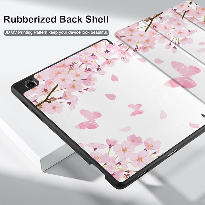 DONGKE Case for Samsung Galaxy Tab S6 Lite 10.4 Inch 2024/2022/2020, Trifold Stand + S Pen Holder + Auto Wake/Sleep + Soft TPU Protective Stand Back Cover, Flower Blossoms