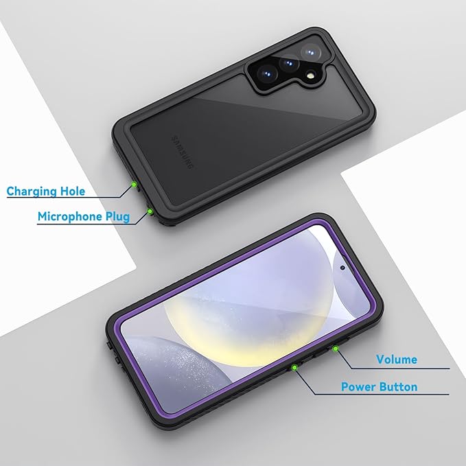 Lanhiem for Samsung Galaxy S24 Phone Case, IP68 Waterproof Dustproof, Built-in Screen Protector, Rugged Full Body Shockproof Protective Cover for Galaxy S24 5G 6.2 Inch, Purple