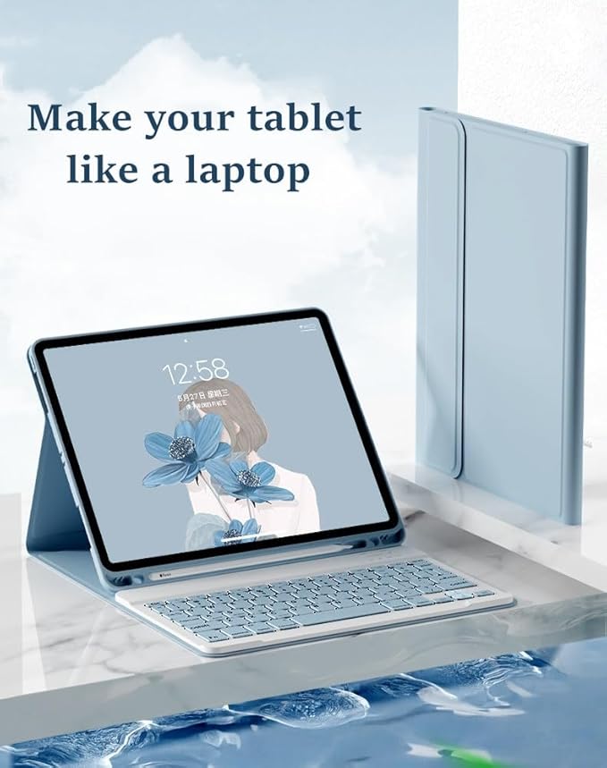 Color Keyboard for Samsung Galaxy Tab A9 8.7 inch 2023 (SM-X110/X115/X117) Keyboard Case Cute Detachable Removable Wireless Bluetooth Keyboard,MintGreen