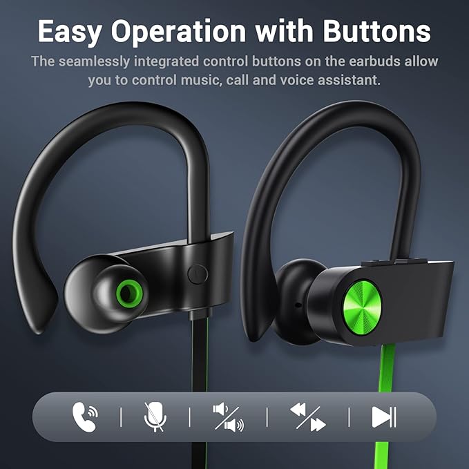 Bluetooth Headphones, Bluetooth 5.3 IPX7 Waterproof Wireless Sports Earbuds for Workout Gym, 16 Hrs Playtime Running Headphones with Noise Cancelling Mic, HiFi Bass Stereo in-Ear Earphones