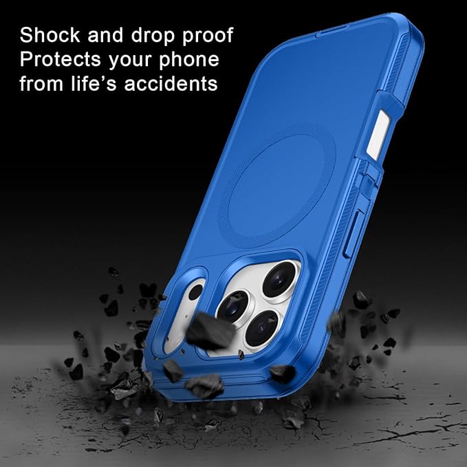 for iPhone 17 Pro Max Case [Compatible with MagSafe] Shockproof 3-Layer Full Body Protection [Without Screen Protector] Rugged Heavy Duty Cover Case for Apple iPhone 17 Pro Max,Sea Blue