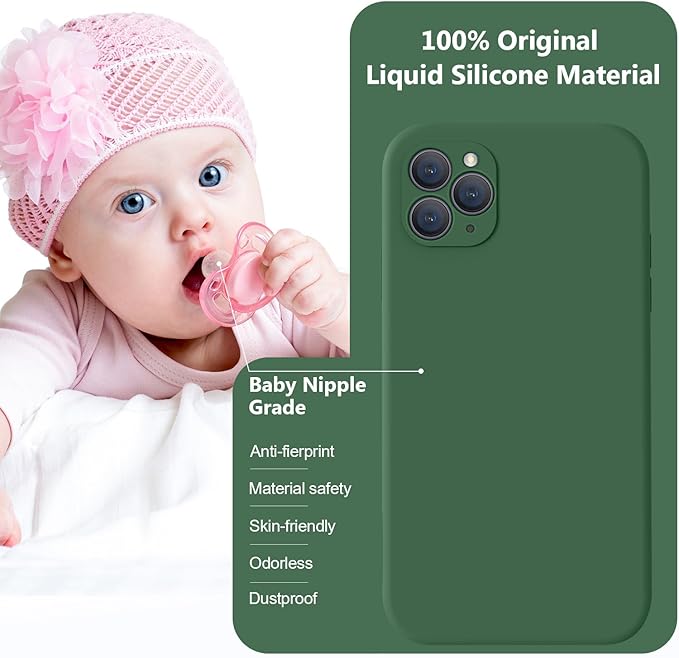 Vooii Compatible with iPhone 11 Pro Max Case, Upgraded Liquid Silicone with [Flat Edges] [Camera Protection] [Soft Anti-Scratch Microfiber Lining] Phone Case for iPhone 11 Pro Max - Green