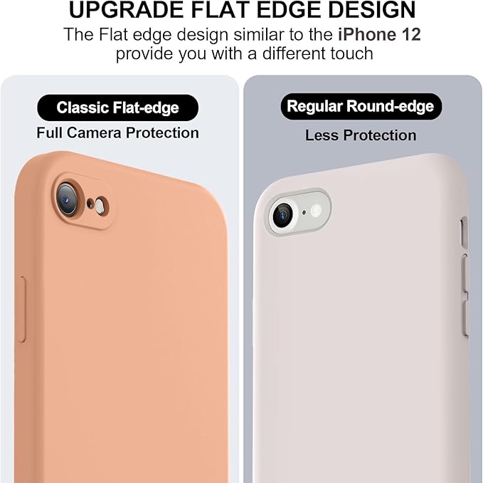 Vooii for iPhone SE Case 2022/3rd/2020,iPhone 8/7 Case, Upgraded Liquid Silicone with [Flat Edges] [Camera Protection] [Soft Anti-Scratch Microfiber Lining] Phone Case for iPhone SE - Cantaloupe
