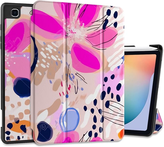 DONGKE Case for Samsung Galaxy Tab S6 Lite 10.4 Inch 2024/2022/2020, Trifold Stand + S Pen Holder + Auto Wake/Sleep + Soft TPU Protective Stand Back Cover, Floral Artistic