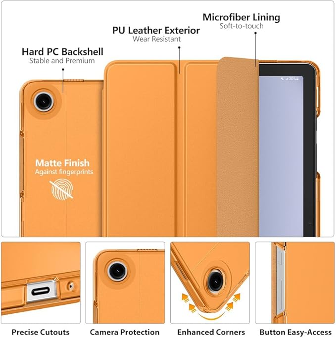 MoKo Case for Galaxy Tab A9+/A9 Plus 11 inch 2023, Slim Stand Protective Smart Cover with Hard PC Translucent Back Shell for Tab A9 Plus Tablet (SM-X210/X216/X218), Auto Wake/Sleep, Papaya