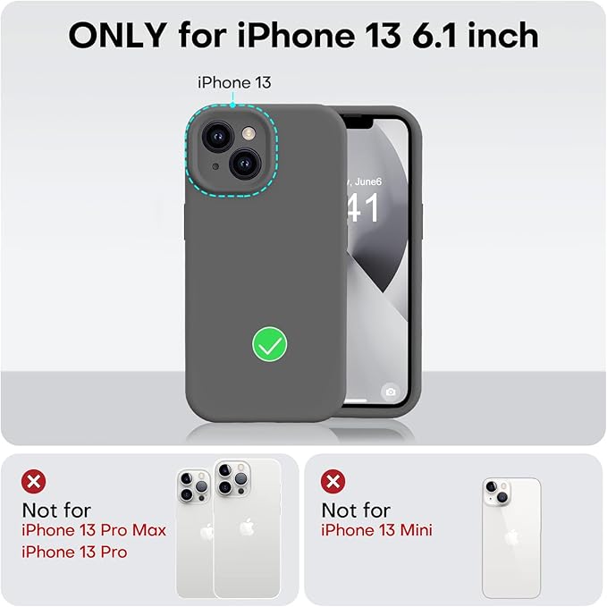 Vooii Compatible with iPhone 13 Case, Liquid Silicone Upgrade [Camera Protection] [Soft Anti-Scratch Microfiber Lining] Shockproof Phone Case for iPhone 13 6.1 inch - Dark Grey