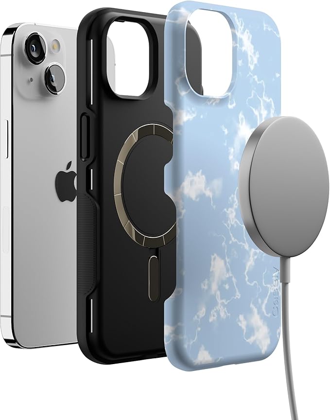 Casely iPhone 14 Case | Light Blue Skies | Marble Clouds | Compatible with MagSafe | Bold Protective Design