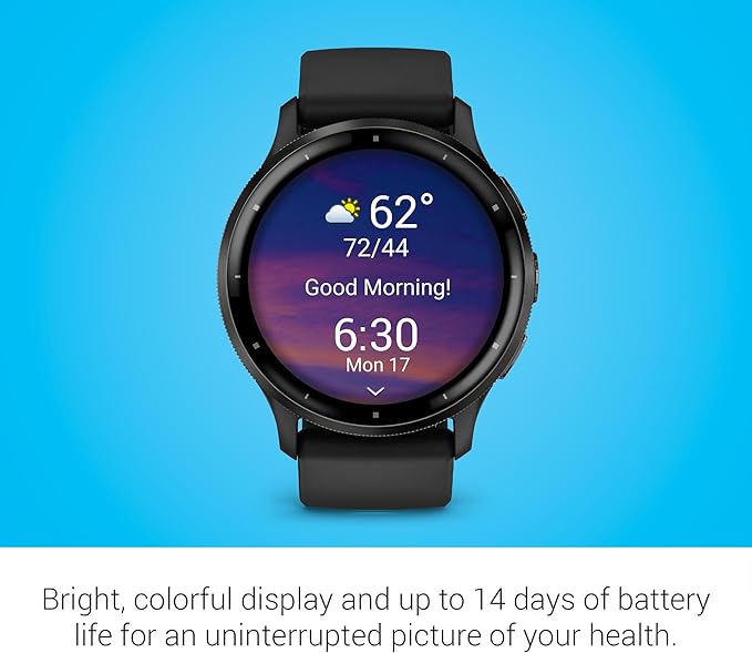 Garmin Venu 3 Slate Stainless Steel Bezel 1.4-Inch AMOLED Touchscreen Display Smart Watch with 45mm Black Case and Silicone Band