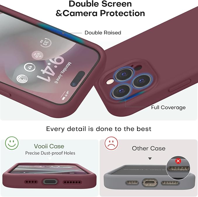 Vooii Compatible with iPhone 15 Pro Max Case, Upgraded Premium Silicone, [Camera Protection] [Soft Anti-Scratch Microfiber Lining] Shockproof Phone Case for iPhone 15 Pro Max 6.7 inch - Plum