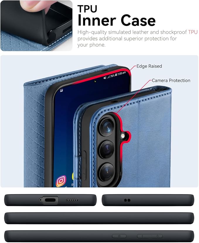 OCASE Compatible with Galaxy S25 FE Wallet Case, PU Leather Flip Folio Case with Card Holders RFID Blocking Kickstand [Shockproof TPU Inner Shell] Protective Phone Cover 2025, Light Blue