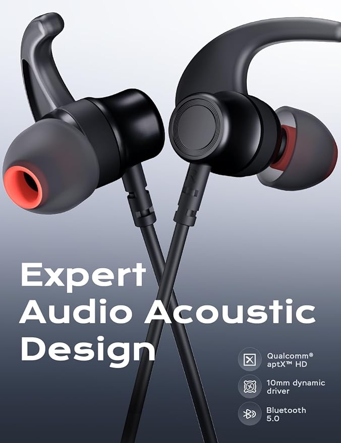 Bluetooth Headphones, aptX-HD Wireless 5.0 Bluetooth Earbuds w/Mic in-Ear Magnetic Neckband Earphones 30Hrs Playtime w/Earhooks, IPX7 Sweatproof Deep Bass Headset for Phone Call Music Sports