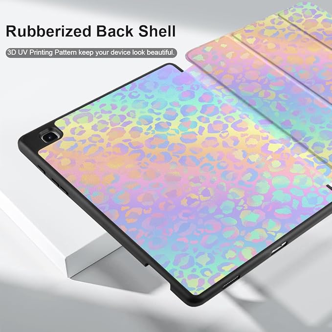 DONGKE Case for Samsung Galaxy Tab S6 Lite 10.4 Inch 2024/2022/2020, Trifold Stand + S Pen Holder + Auto Wake/Sleep + Soft TPU Protective Stand Back Cover, Colorful Leopard