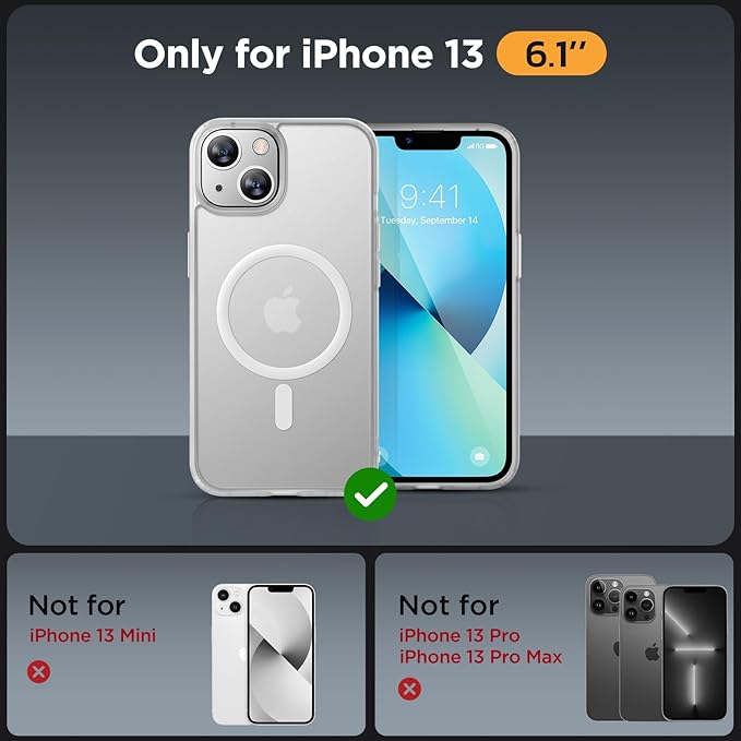 Miracase Magnetic for iPhone 13 Case 6.1 inch (Compatible with MagSafe)（with 2X Screen Protectors） Military-Grade Protection, Anti-Fingerprint Translucent Matte Phone Case Cover, Frost Clear