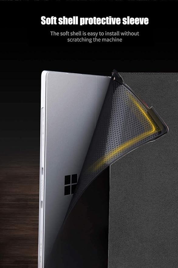 for Microsoft Surface Pro X and Pro Plus 13 inch Case 2019/2020/2021/2024 Genuine Leather Cover Protective Shell Compatible with Type Cover Keyboard and Pencil Holder.Black