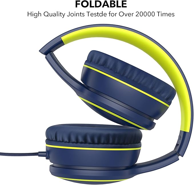 RORSOU R10 Over-Ear Headphones with Microphone, Lightweight Folding Stereo Bass Headset with 1.5M No-Tangle Cord, Portable Wired Headphones for Smartphone Tablet Computer MP3 / 4 (Blue)
