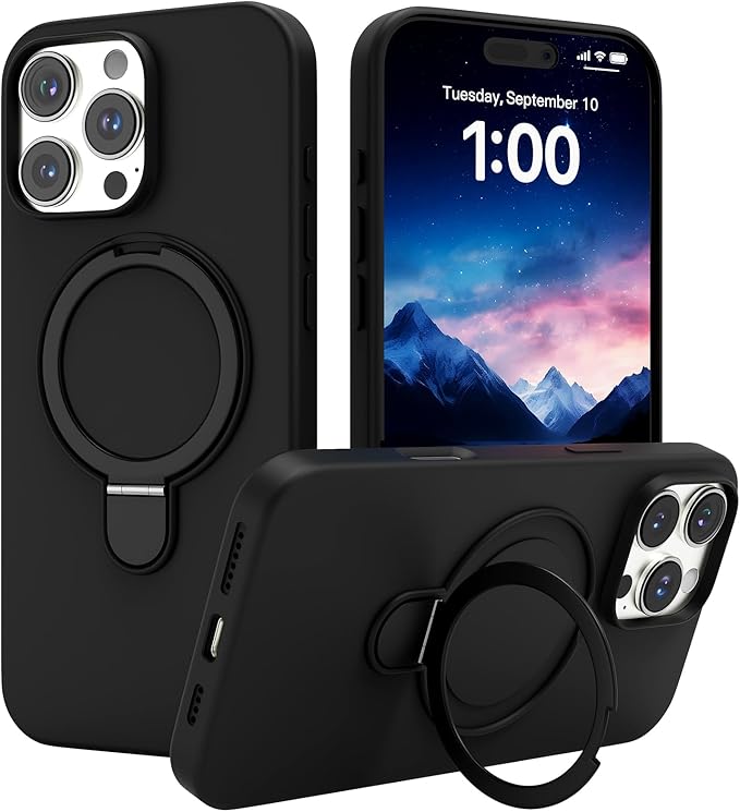 Magnetic Stand for iPhone16 Pro Max Case with Kickstand 【Lab-Certified Protection】【Not Yellowing】【Anti-Fingerprint】 Durable, Enhanced Grip, Slim，Black，iPhone 16 Pro Max 6.9"