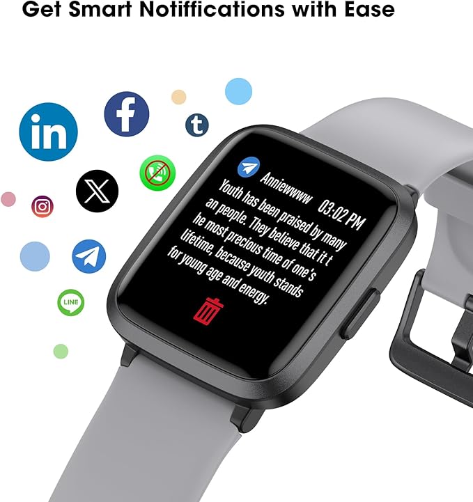 Fitness Tracker Watch with Heart Rate Monitor, Large Screen Activity Tracker with Pedometer, Sleep Monitor, Calories & Step Counter, 5ATM Waterproof Smart Watch for Women Men Fitness Watch for Sports