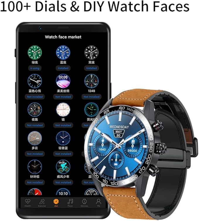 FILIEKEU Men Smart Watch for Android iOS, Bluetooth Calls Voice Chat with Heart Rate/Sleep Monitor Fitness Tracker, IP67 Waterproof Leather Activity Tracker Watch for Men