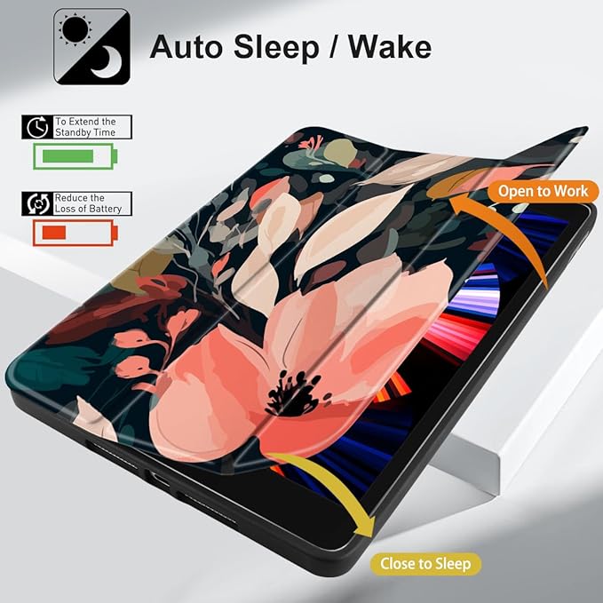 DONGKE Case Compatible with iPad 10.2 Inch 2021 2020 2019 iPad 9th/8th/7th Generation with Pencil Holder, Slim Stand Protective Case with Soft TPU Back, Auto Sleep/Wake Cover, Painted Florals