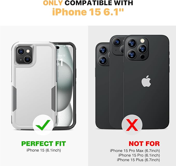 Diaclara Designed for iPhone 15 Case, [with Privacy Screen Protector] [Anti Spy] [Military Grade Drop Protection] Heavy Duty Full-Body Shockproof Phone Case, White