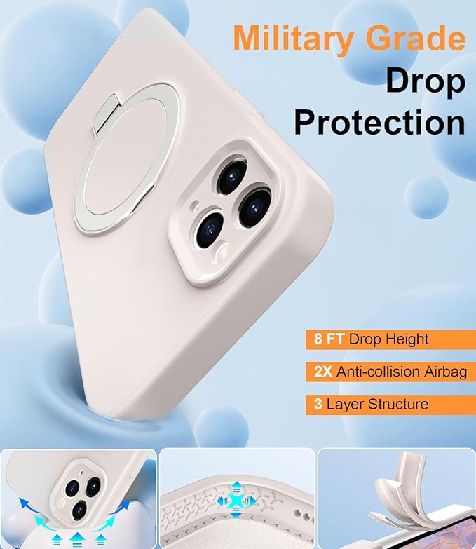 ZHK Liquid Silicone Designed for iPhone 12 pro max Case with Magnet Stand, [Precise Camera Lens Protection][Mil-Grade Drop Shockproof][Soft Anti-Scratch Microfiber Lining] Slim Fit Cover, Beige