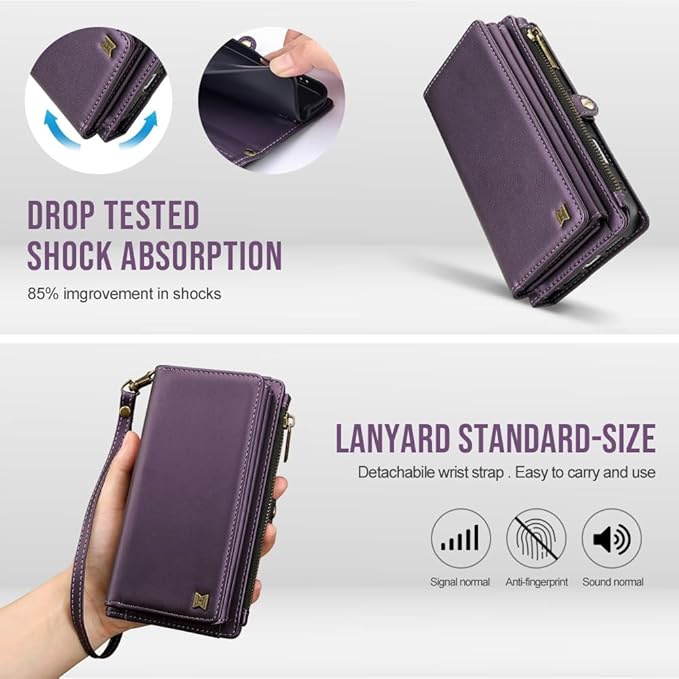 for iPhone Air Wallet Phone Case with 8 Card Holder,RFID Blocking | PU Leather | Kickstand | Flip | Wrist Strap&Shoulder Strap | Shockproof | Zipper Wallet | Women Men | 6.5" | Purple
