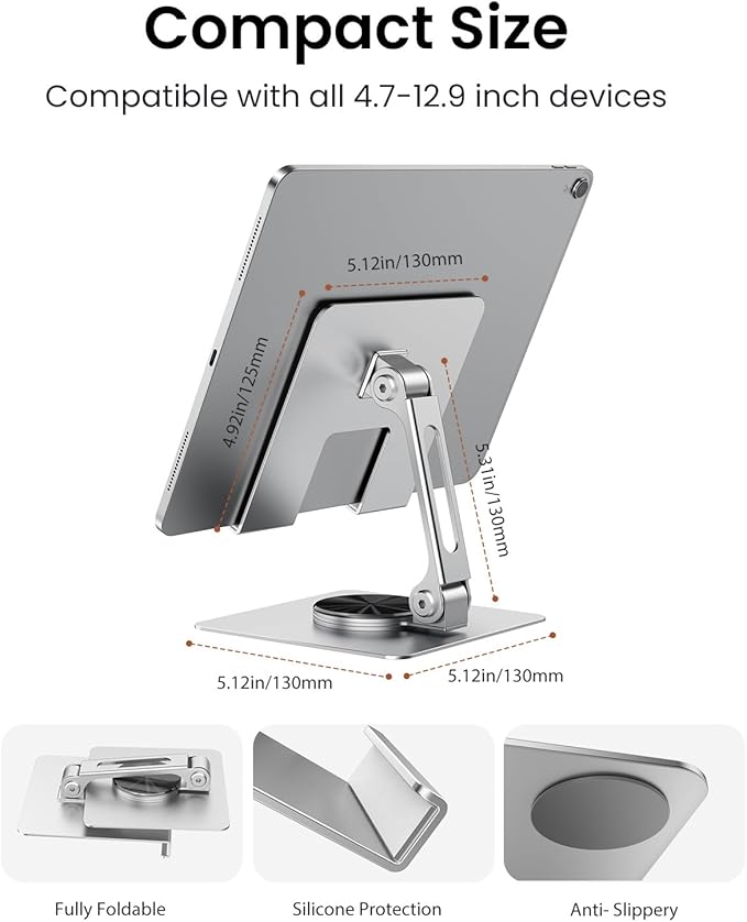 Tablet Stand 360° Rotating,Adjustable & Foldable, Super Sturdy Super Stable & Portable Tablet Holder for Office, Kitchen Compatible with iPad9.7,10.5,12.9, iPad Pro 11/12.9/13Air/Mini/Pro