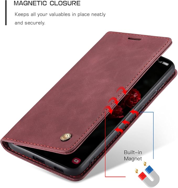 QLTYPRI Case for Samsung Galaxy S24, Vintage PU Leather Wallet Case Card Slot Kickstand Magnetic Closure Shockproof Flip Folio Case Cover for Samsung Galaxy S24 - Red