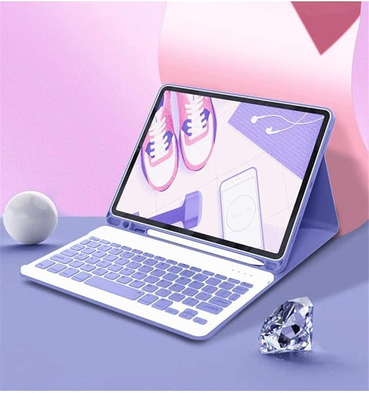 Color Keyboard for Samsung Galaxy Tab A8 10.5 inch 2022 (SM-X200/X205/X207) Keyboard Case Cute Detachable Removable Wireless Bluetooth Keyboard Cover (Purple)
