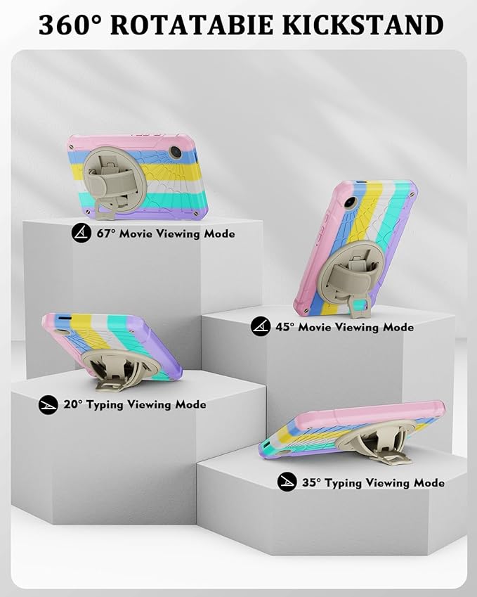 Case for Samsung Galaxy Tab A9 8.7 Inch 2023, 360° Rotating Stand, Hand Strap&Shoulder Strap Case for Samsung A9 Tablet(SM-X110/X115/X117) (Colorful Powder)