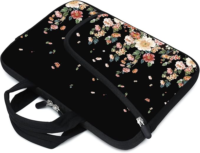 11.6-12.2 Inch Laptop Sleeve Case - Chromebook, Ultrabook, Notebook, Tablet Neoprene Handle Case for Men Women - Two Pockets Fit Apple MacBook Air, Samsung, Acer, HP, DELL (Flowers)