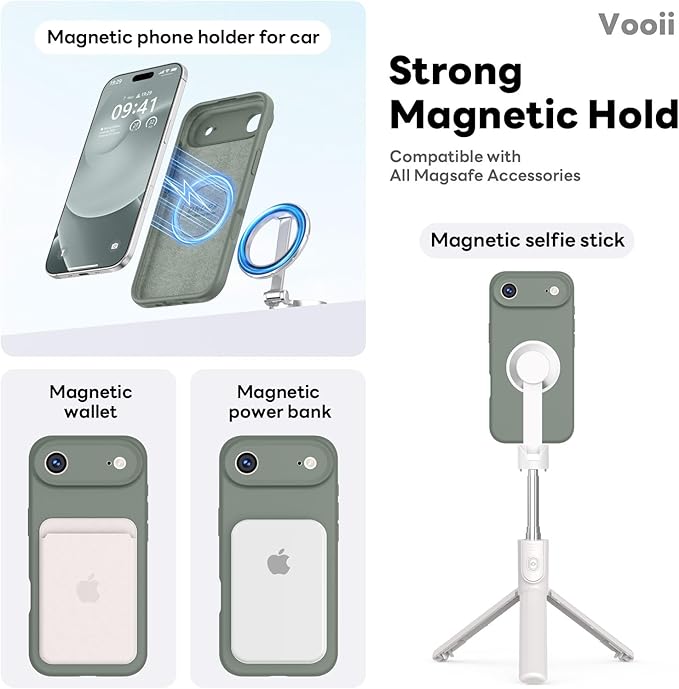 Vooii Magnetic Compatible with iPhone Air Case (Compatible with Magsafe) (Upgraded Camera Protection) Liquid Silicone Shockproof Full Body Protective Phone Cover for Women Men, Calke Green, 6.5"