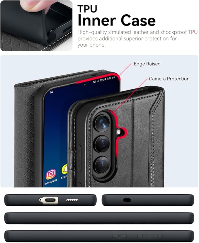 OCASE Compatible with Galaxy S25 Wallet Case, PU Leather Flip Folio Case with Card Holders RFID Blocking Kickstand [Shockproof TPU Inner Shell] Protective Phone Cover 6.2 Inch 2025, Retro Graphite