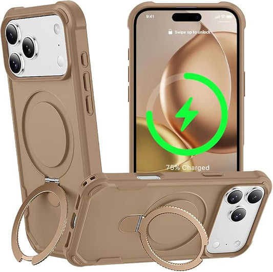 Designed for iPhone 17 Pro Case with Magnetic Stand [Military Drop Protection][Compatible with Magnet] Shockproof 17 Pro Phone Case with Ring Holder, Khaki
