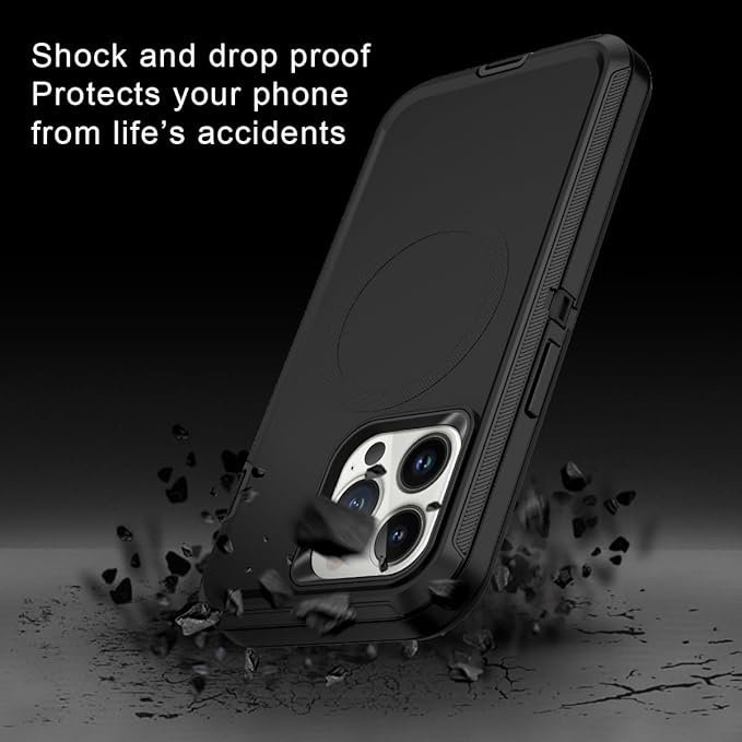 for iPhone 14 Pro Max Case [Compatible with MagSafe] Shockproof 3-Layer Full Body Protection Rugged Heavy Duty Cover Case for Apple iPhone 14 Pro Max 6.7",Black