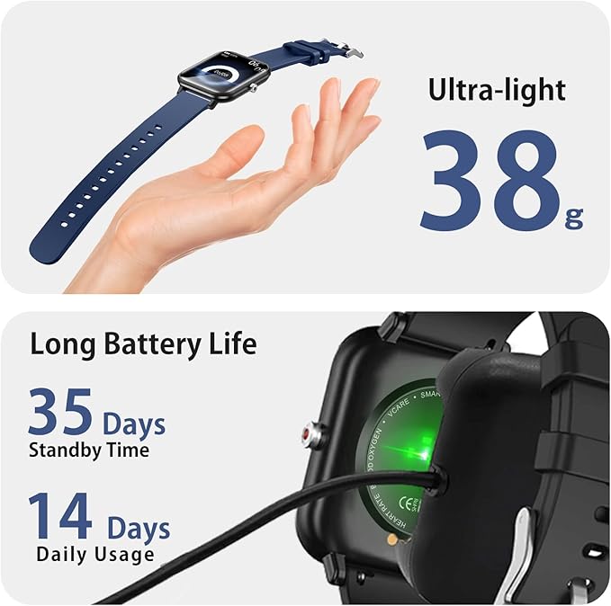Smart Watch for Men Women, Fitness Tracker, 1.9" Smartwatches, 24 Sports Modes, Heart Rate/Sleep Monitor/Pedometer/Spo2/Step Counter, IP68 Waterproof, Ultra Thin, Long-Lasting Battery for Android iOS