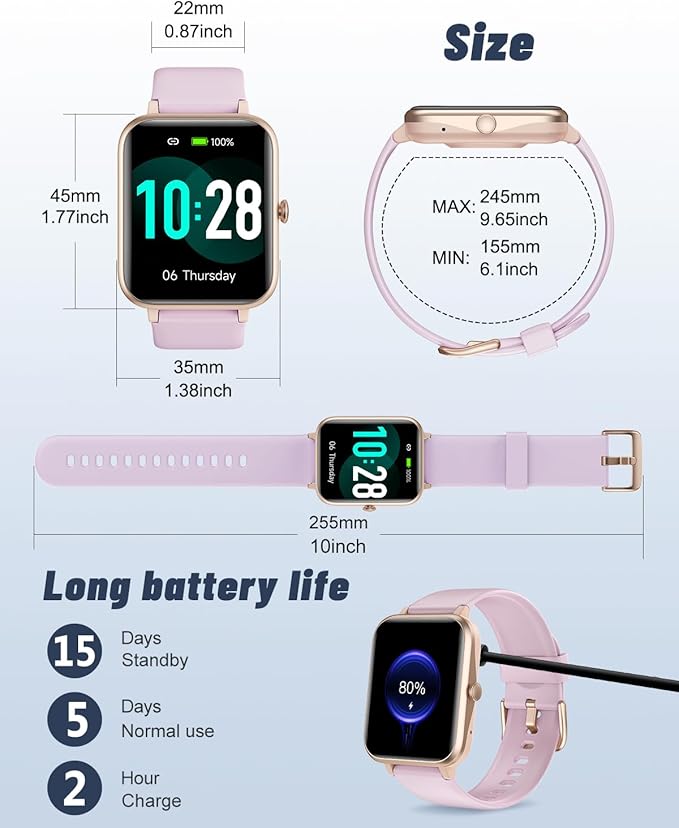 GRV Smart Watch for iOS and Android Phones (Answer/Make Calls), Watches for Men Women IP68 Waterproof Smartwatch Fitness Tracker Watch with Heart Rate/Sleep Monitor Steps Calories Counter (Violet)