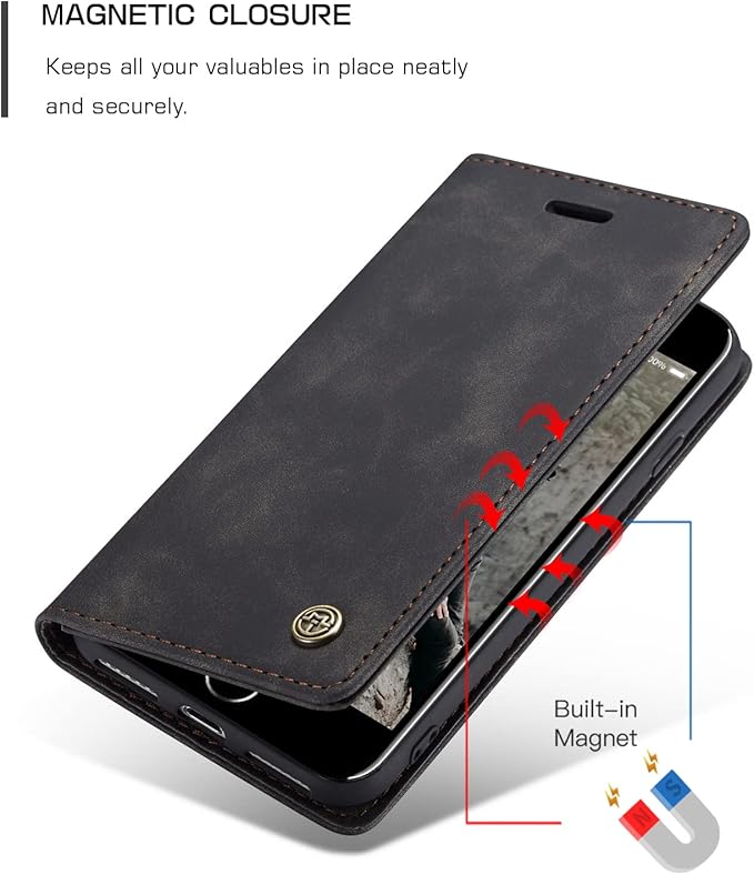 for iPhone 6 / 6S Case, Flip Wallet Leather Case with Card Holder Magnetic Closure Shockproof Kickstand Protective Phone Cases Cover for iPhone 6S,Black